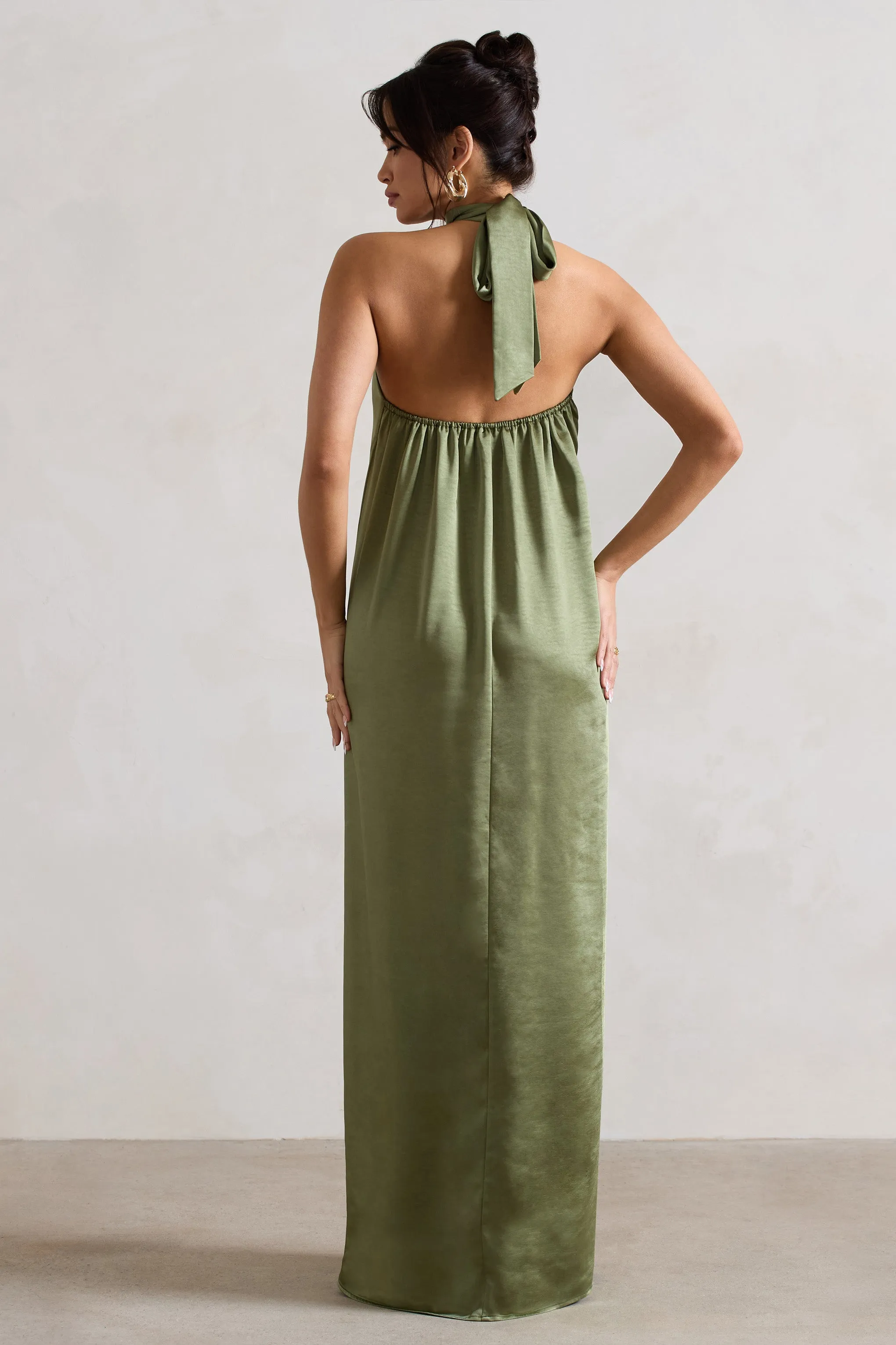 Green Satin Maxi Dress | Gloriana High-Neck