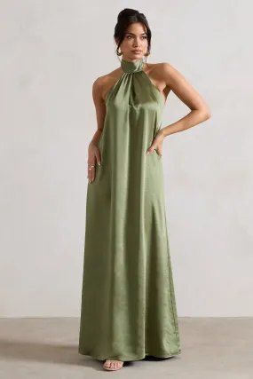 Green Satin Maxi Dress | Gloriana High-Neck