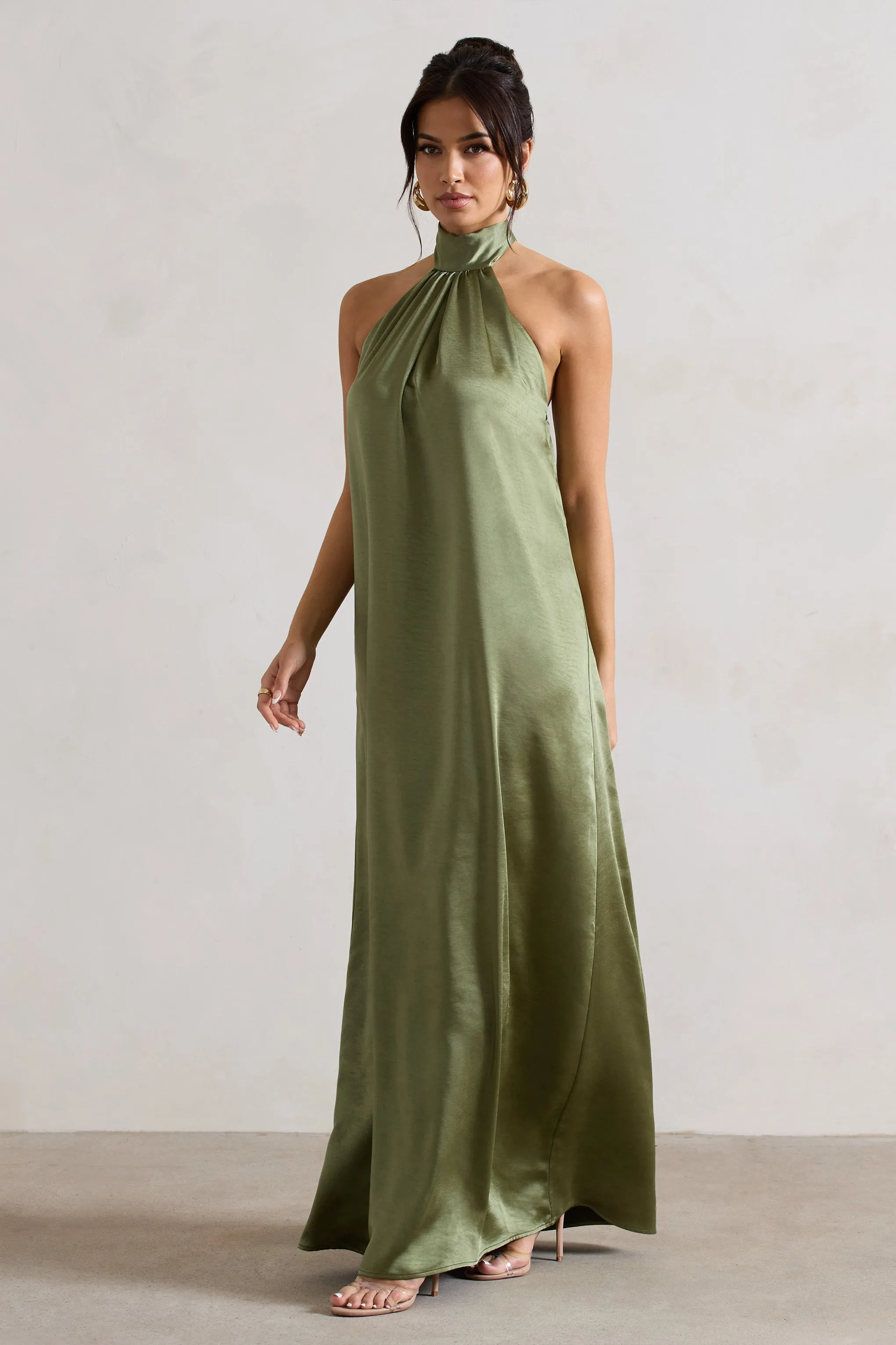 Green Satin Maxi Dress | Gloriana High-Neck