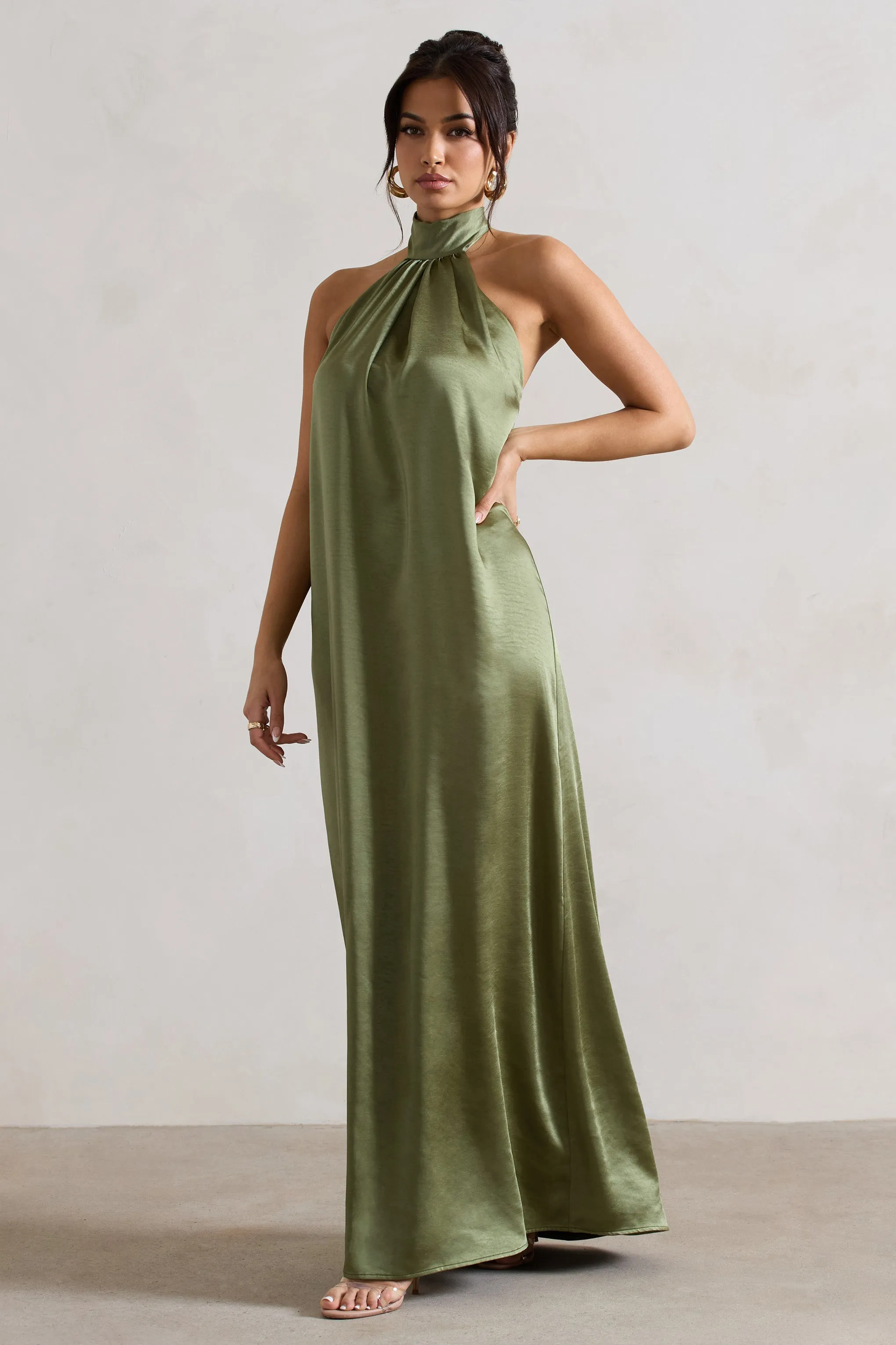 Green Satin Maxi Dress | Gloriana High-Neck