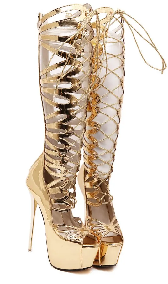 Luxurious Gold Gladiator Roman Stiletto Boots