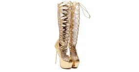 Luxurious Gold Gladiator Roman Stiletto Boots