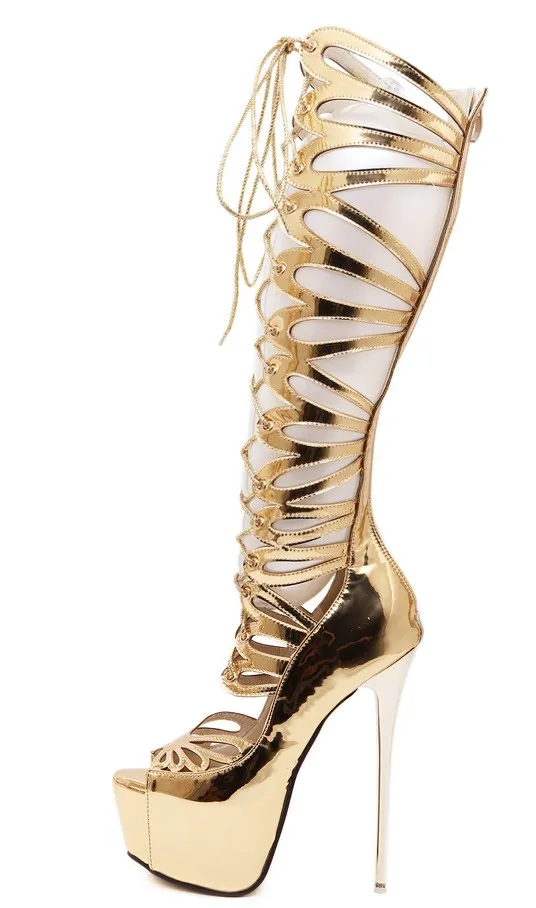 Luxurious Gold Gladiator Roman Stiletto Boots