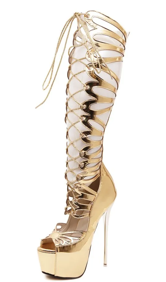 Luxurious Gold Gladiator Roman Stiletto Boots