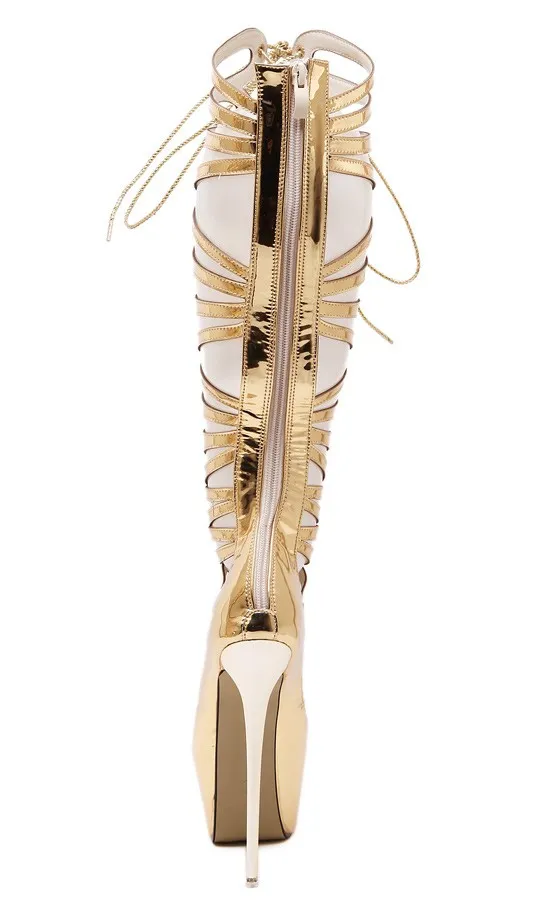 Luxurious Gold Gladiator Roman Stiletto Boots