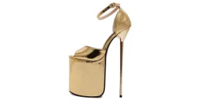 Gold Shiny Mirror Peeptoe Sandals with Stiletto High Heels Platforms Shoes