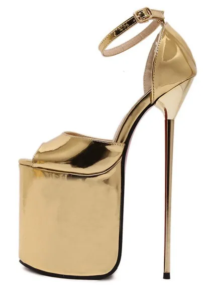 Gold Shiny Mirror Peeptoe Sandals with Stiletto High Heels Platforms Shoes