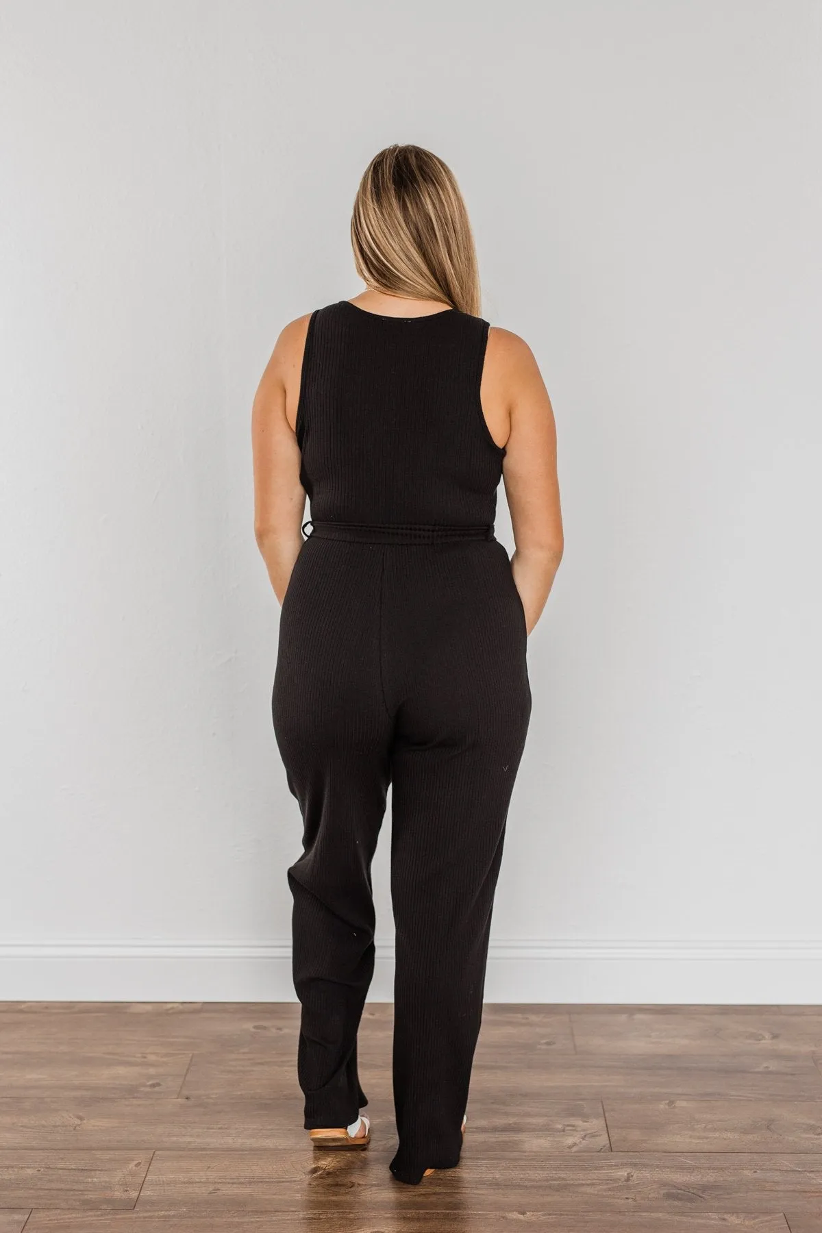 Black Good Times Are Coming Ribbed Knit Jumpsuit