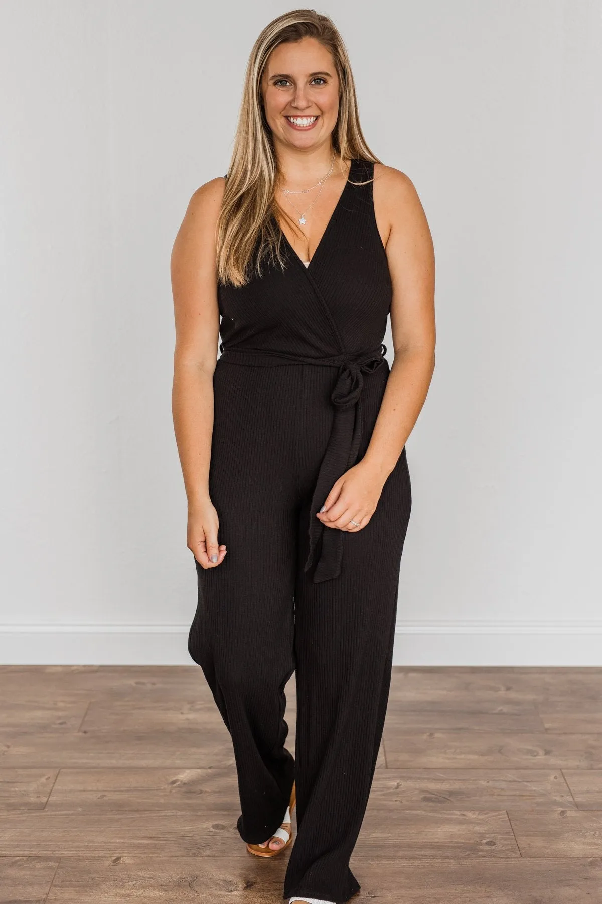 Black Good Times Are Coming Ribbed Knit Jumpsuit