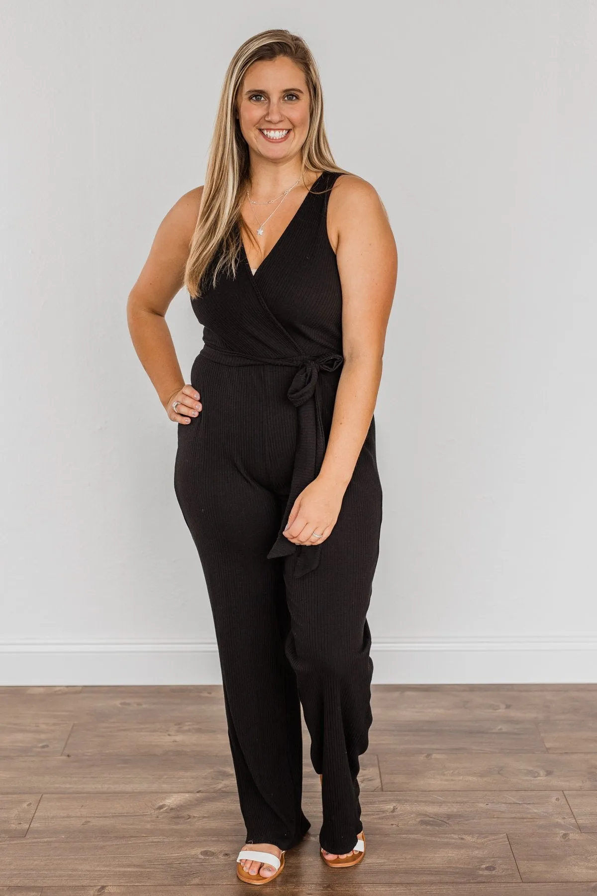 Black Good Times Are Coming Ribbed Knit Jumpsuit