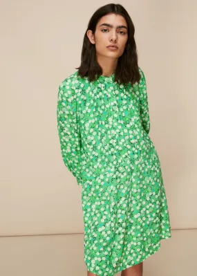 Green Cherry Blossom Pintuck Dress