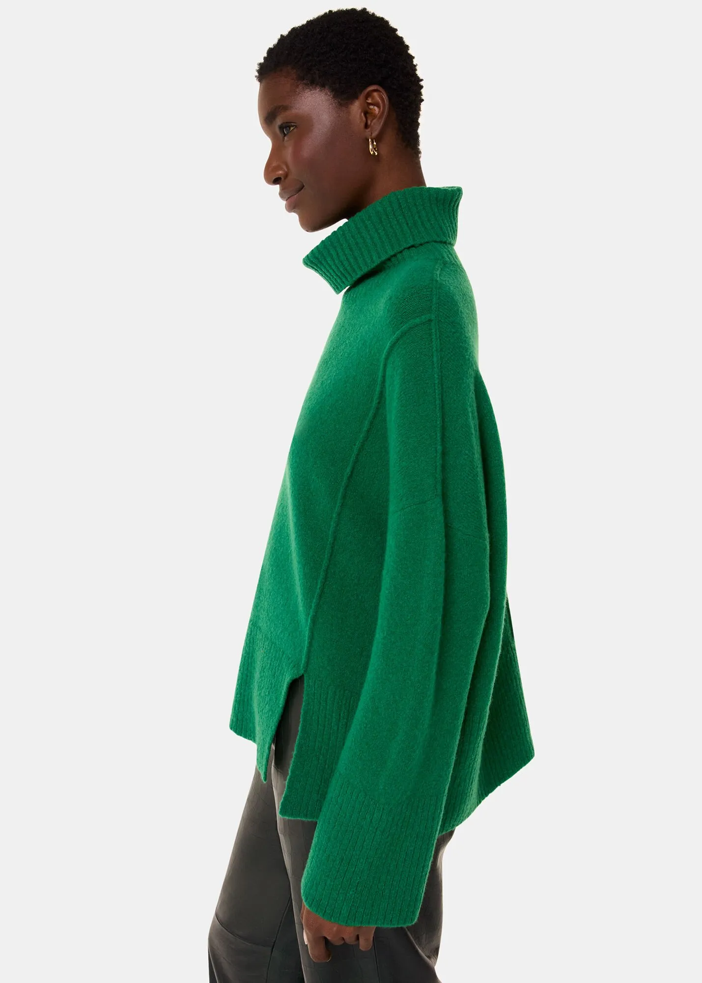 Green Wool Mix Roll Neck Knit