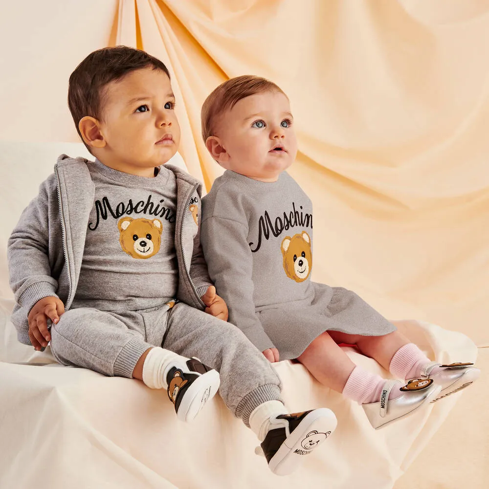 Grey Cotton Teddy Bear Zip-Up Tracksuit