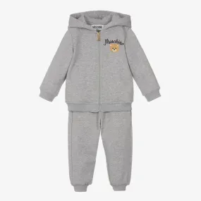 Grey Cotton Teddy Bear Zip-Up Tracksuit