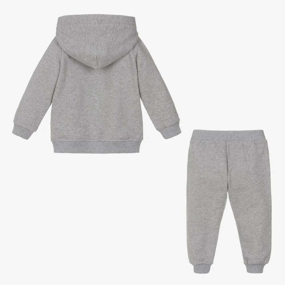 Grey Cotton Teddy Bear Zip-Up Tracksuit