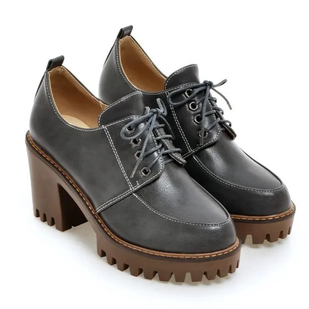 Grey Oxford Mary Jane High Heel Platforms Boots