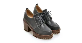 Grey Oxford Mary Jane High Heel Platforms Boots