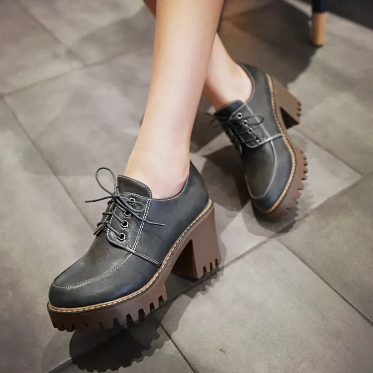 Grey Oxford Mary Jane High Heel Platforms Boots