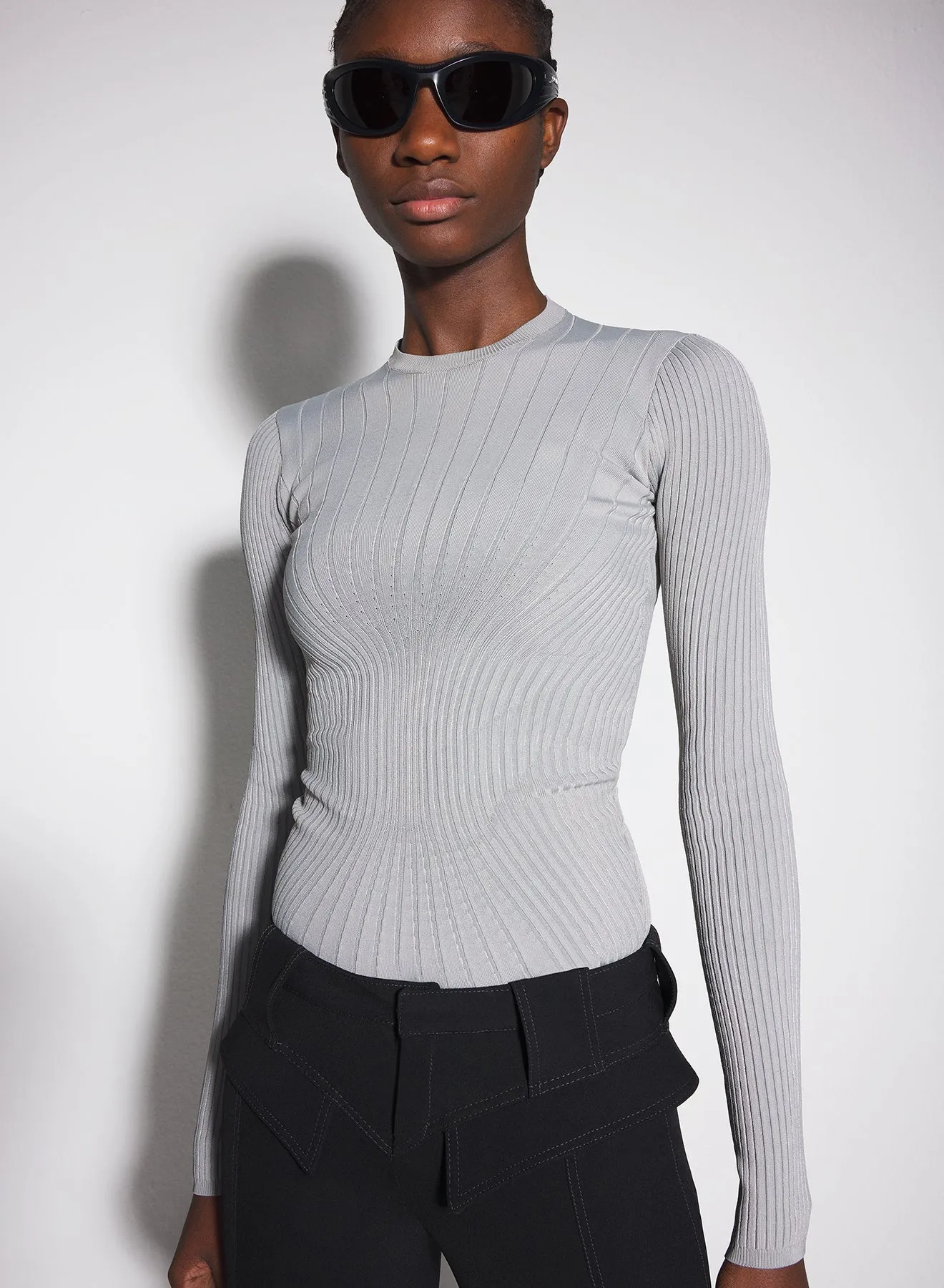 grey sculpting knit top