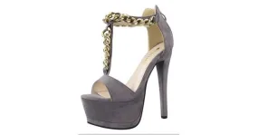 Grey Suede Gold Chain Stiletto Sandals