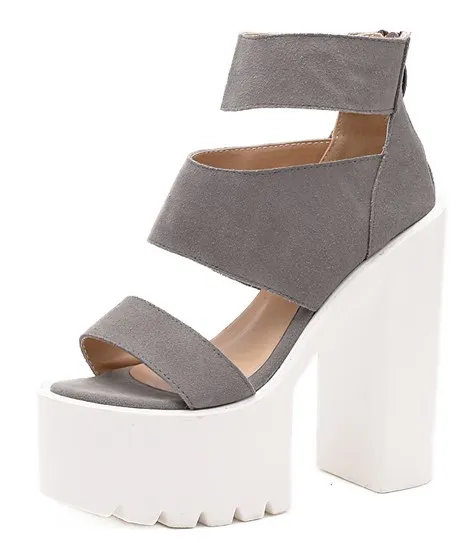 High Heel Sandals with Grey Suede Straps