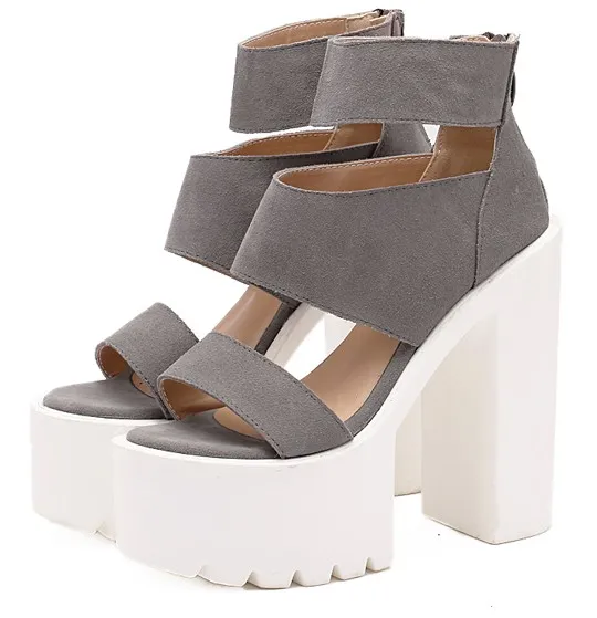 High Heel Sandals with Grey Suede Straps