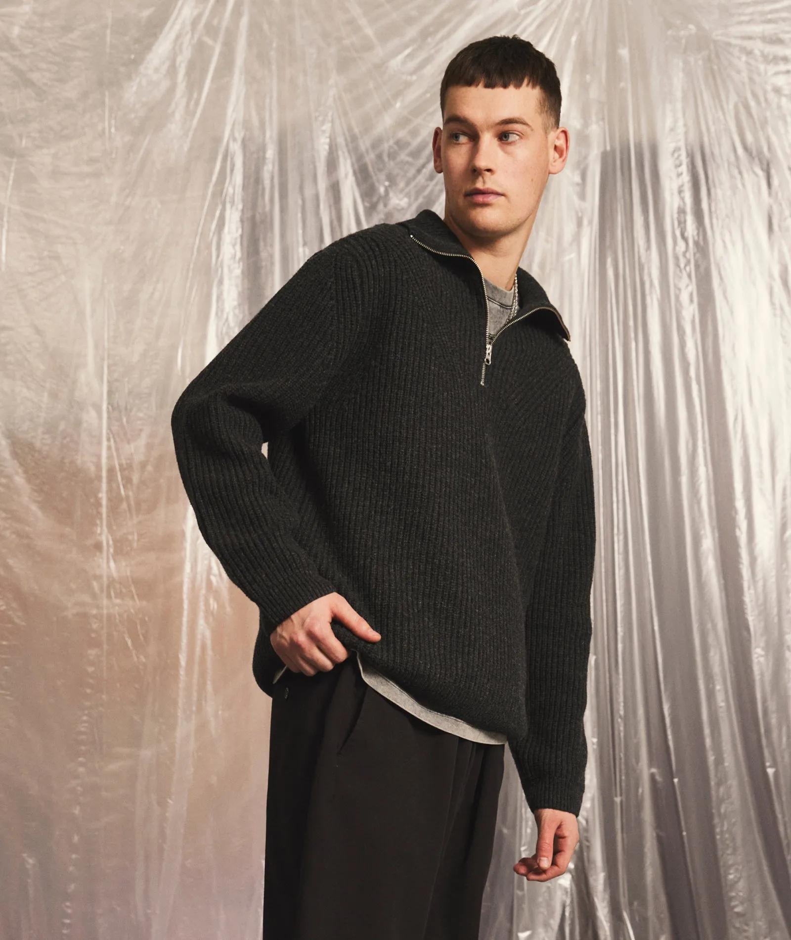 Half Zip Wool Knit - Dark Grey Melange