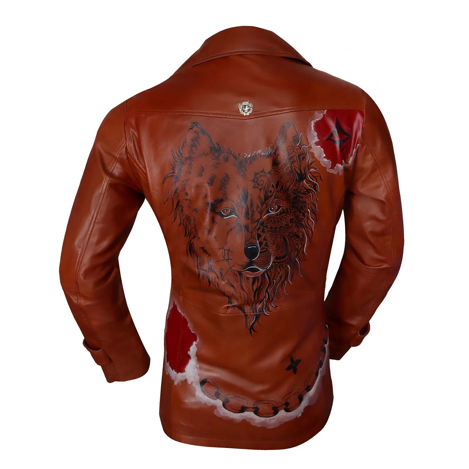 Hand Painted Will-Skill Multi-Color Quoted Tan Leather Jacket Coat By Brune & Bareskin