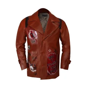 Hand Painted Will-Skill Multi-Color Quoted Tan Leather Jacket Coat By Brune & Bareskin