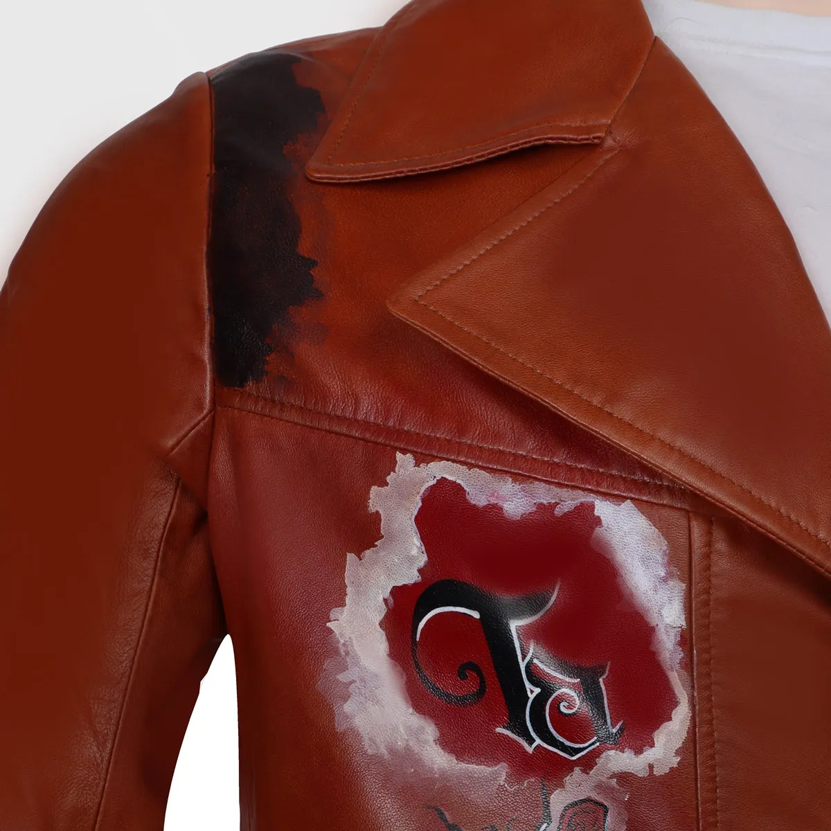 Hand Painted Will-Skill Multi-Color Quoted Tan Leather Jacket Coat By Brune & Bareskin