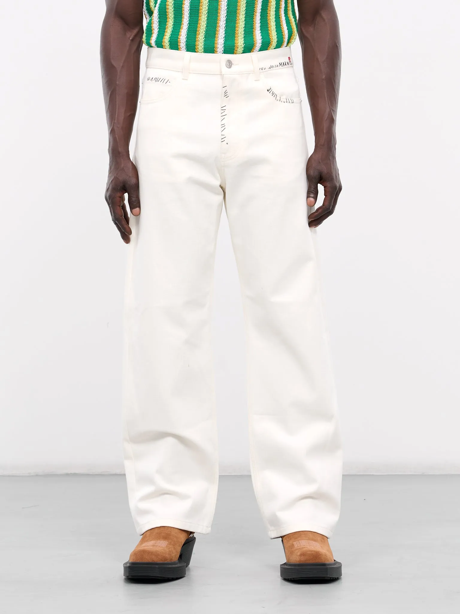 Handstitched Embroidery Trousers (PUJU0021S1-TCX17-OFF-WHITE)