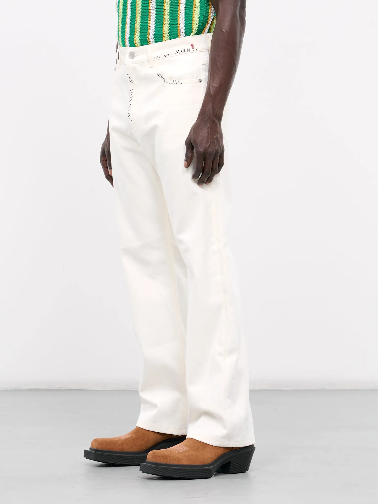 Handstitched Embroidery Trousers (PUJU0021S1-TCX17-OFF-WHITE)