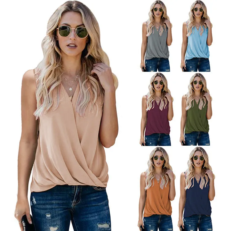 Stylish Women's Wrap Tank Top - Loose Fit Casual Blouse.