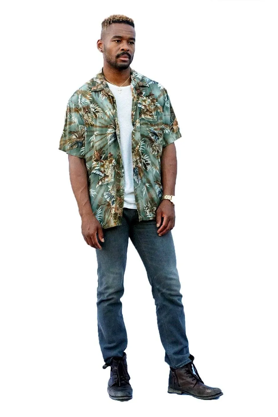 Hawaiian Shirt with Beaded Desert Palm Tie Dye