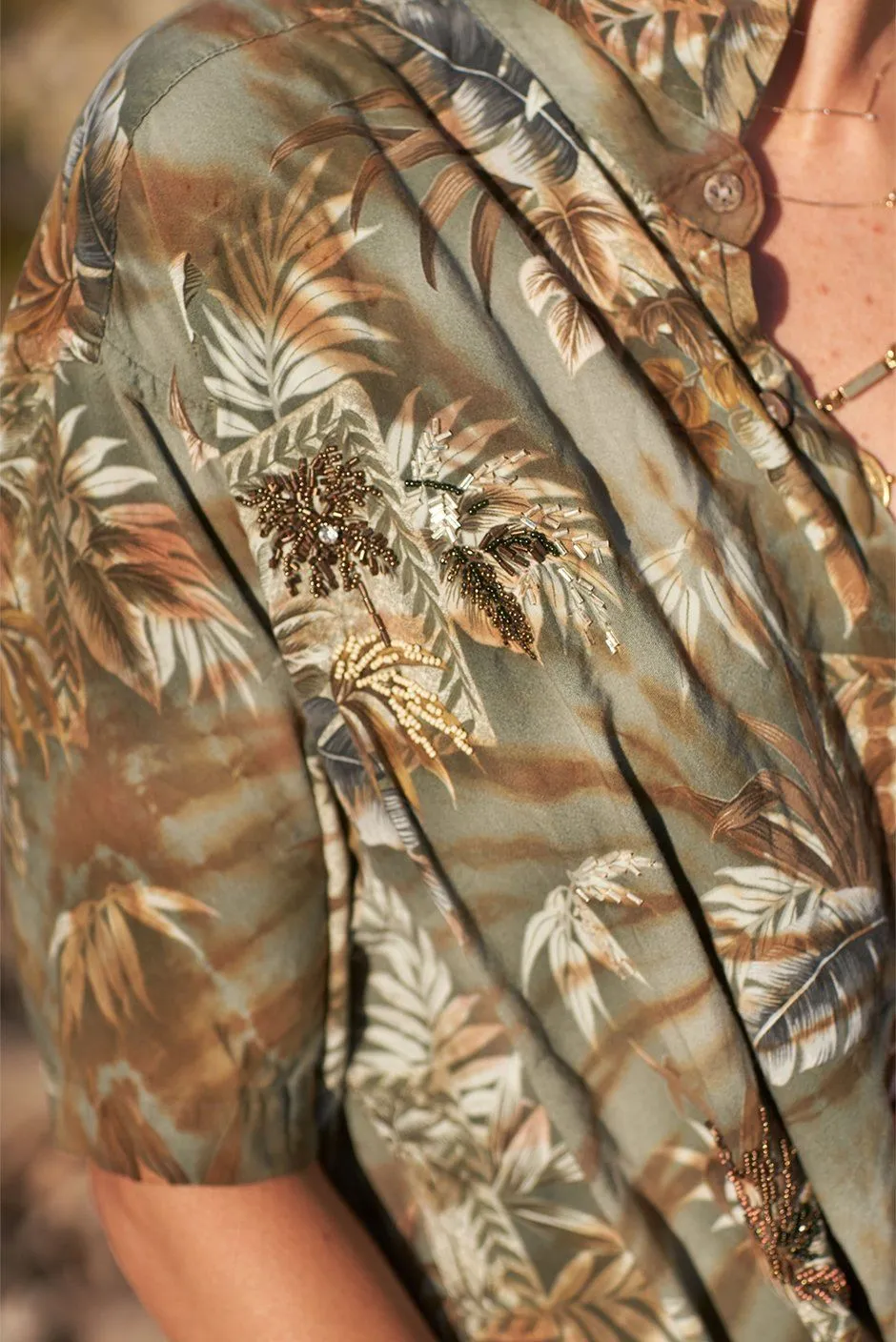 Hawaiian Shirt with Beaded Desert Palm Tie Dye