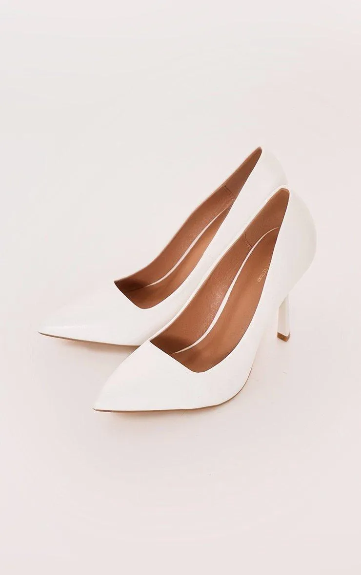 Heels | White Matte PU Point Toe High Heeled Courts | PrettyLittleThing