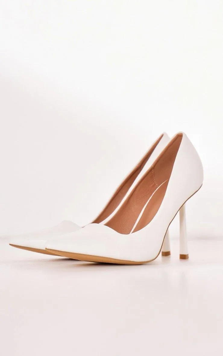 Heels | White Matte PU Point Toe High Heeled Courts | PrettyLittleThing