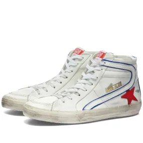 High Top Leather Sneakers in White & Blue