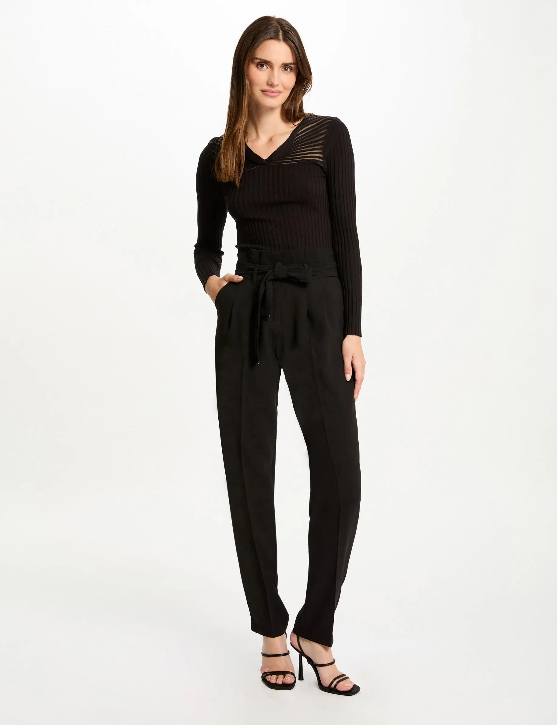 High waist fitted trousers black women