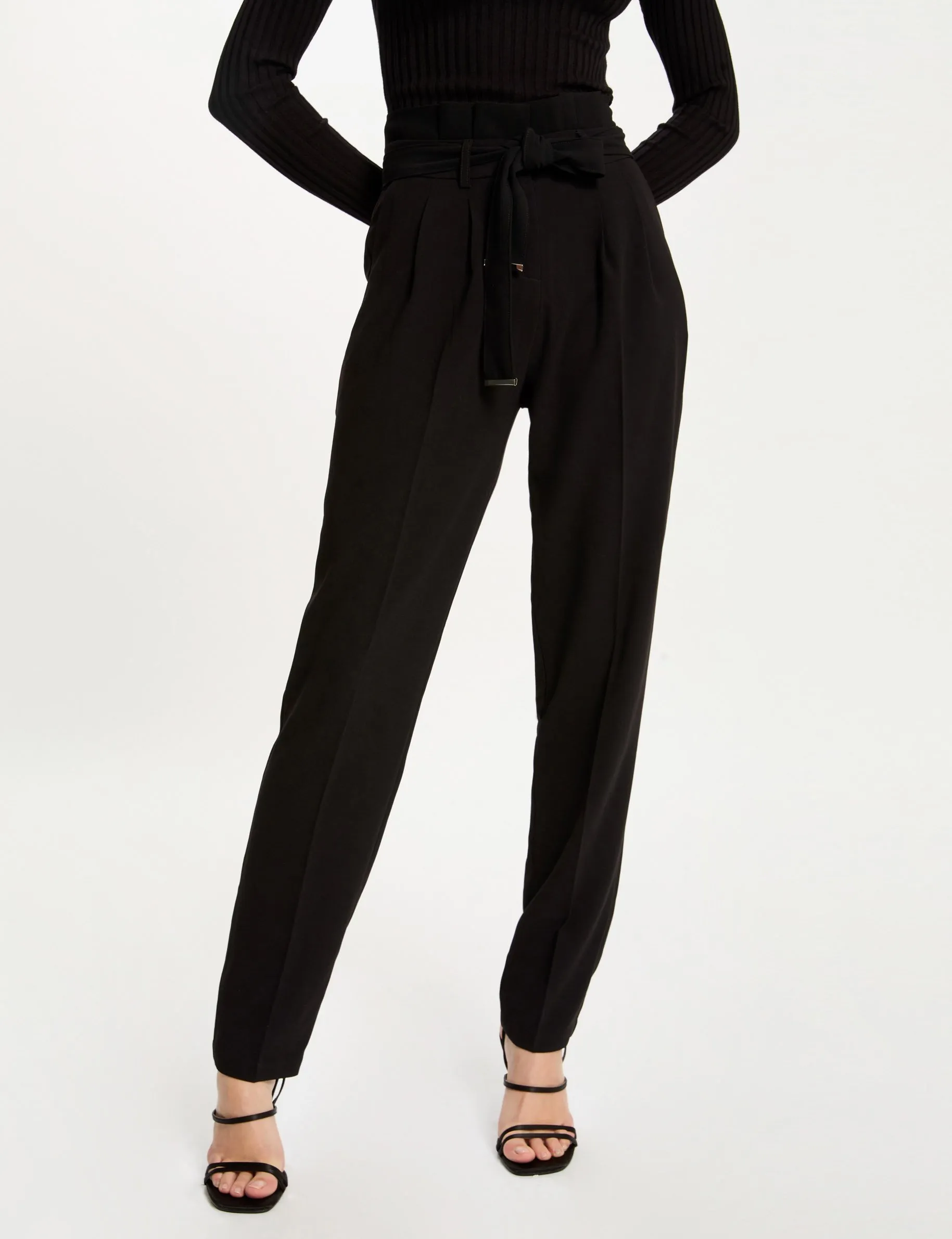 High waist fitted trousers black women