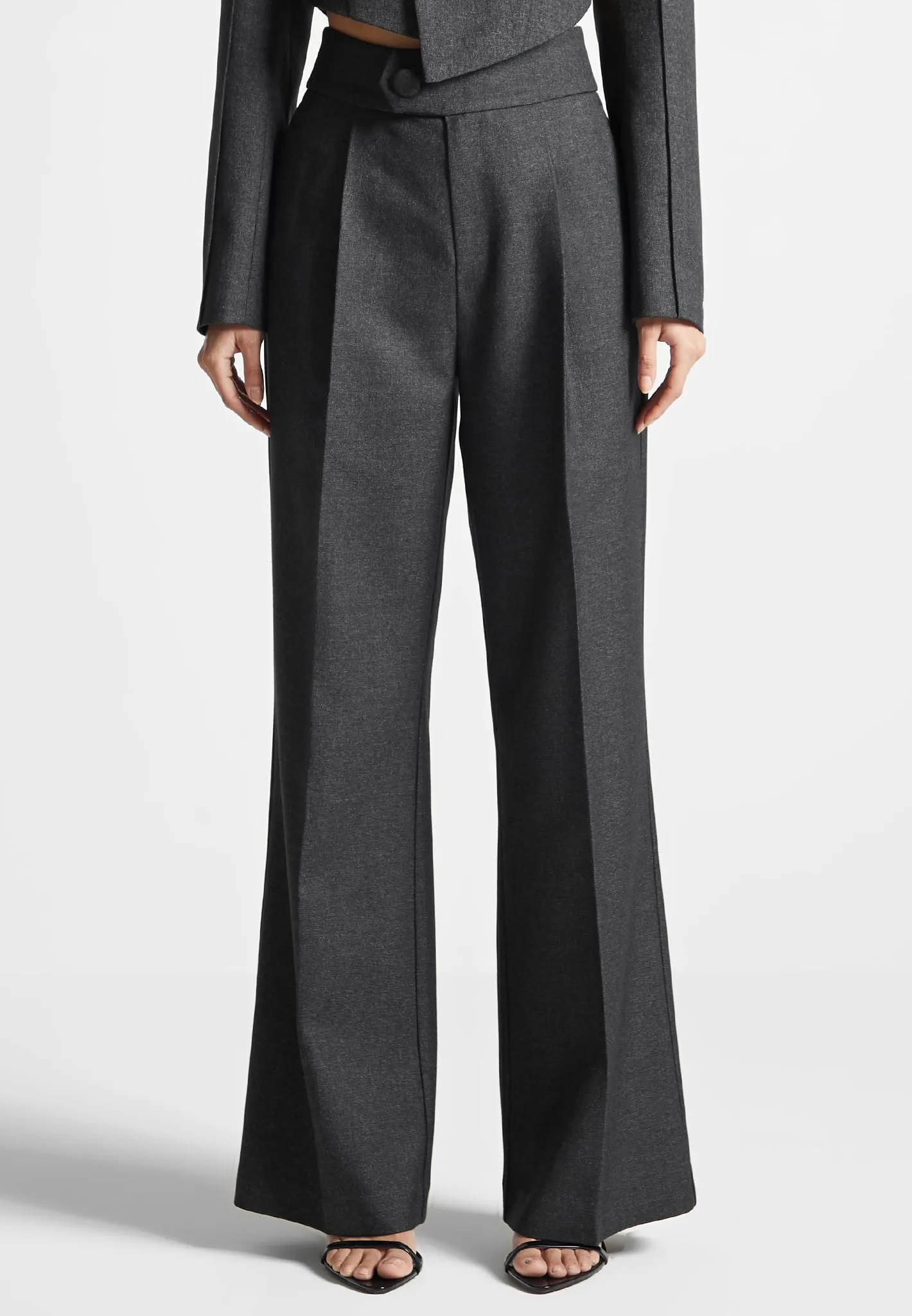 High Waisted Tailored Trousers - Dark Grey