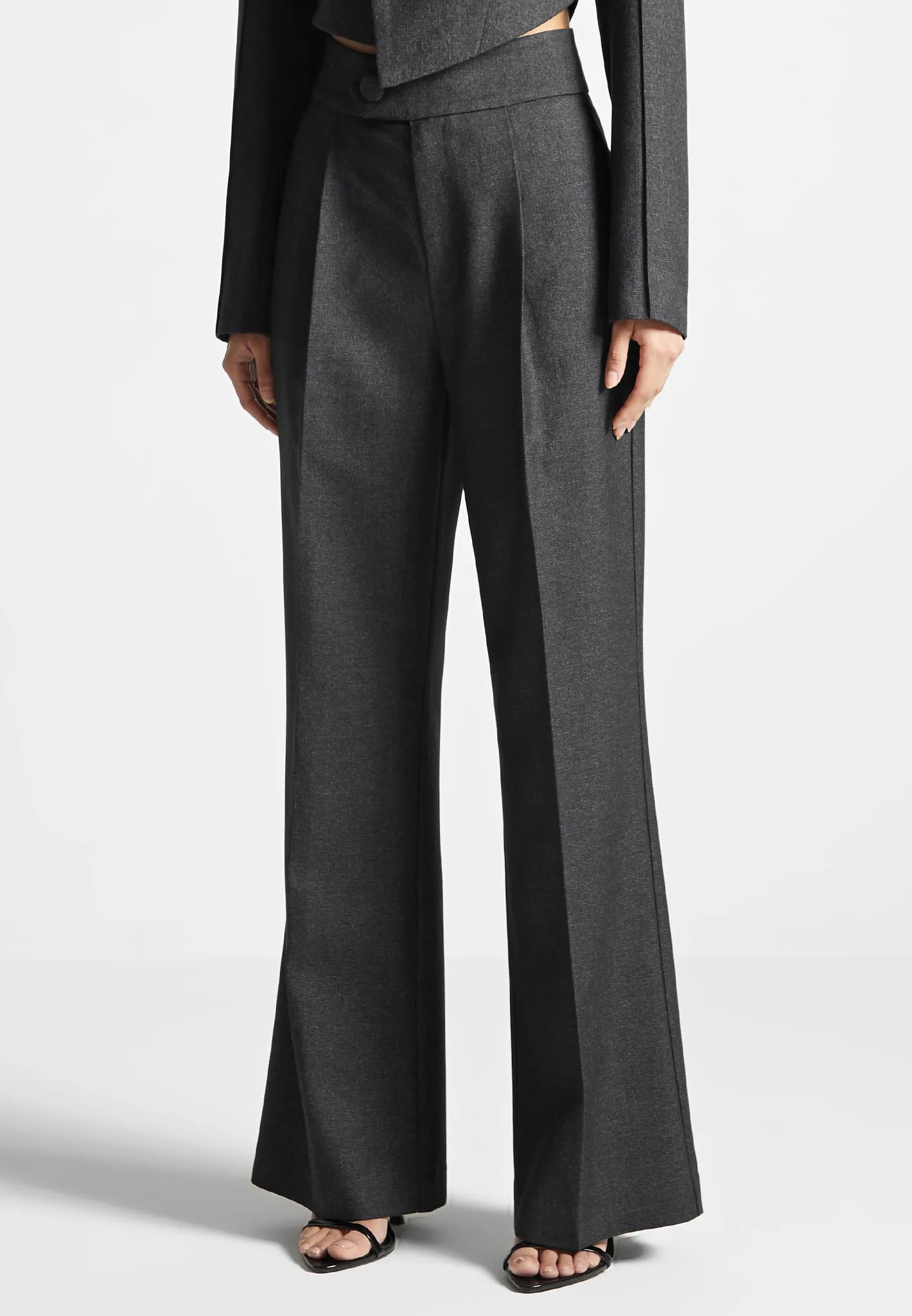 High Waisted Tailored Trousers - Dark Grey