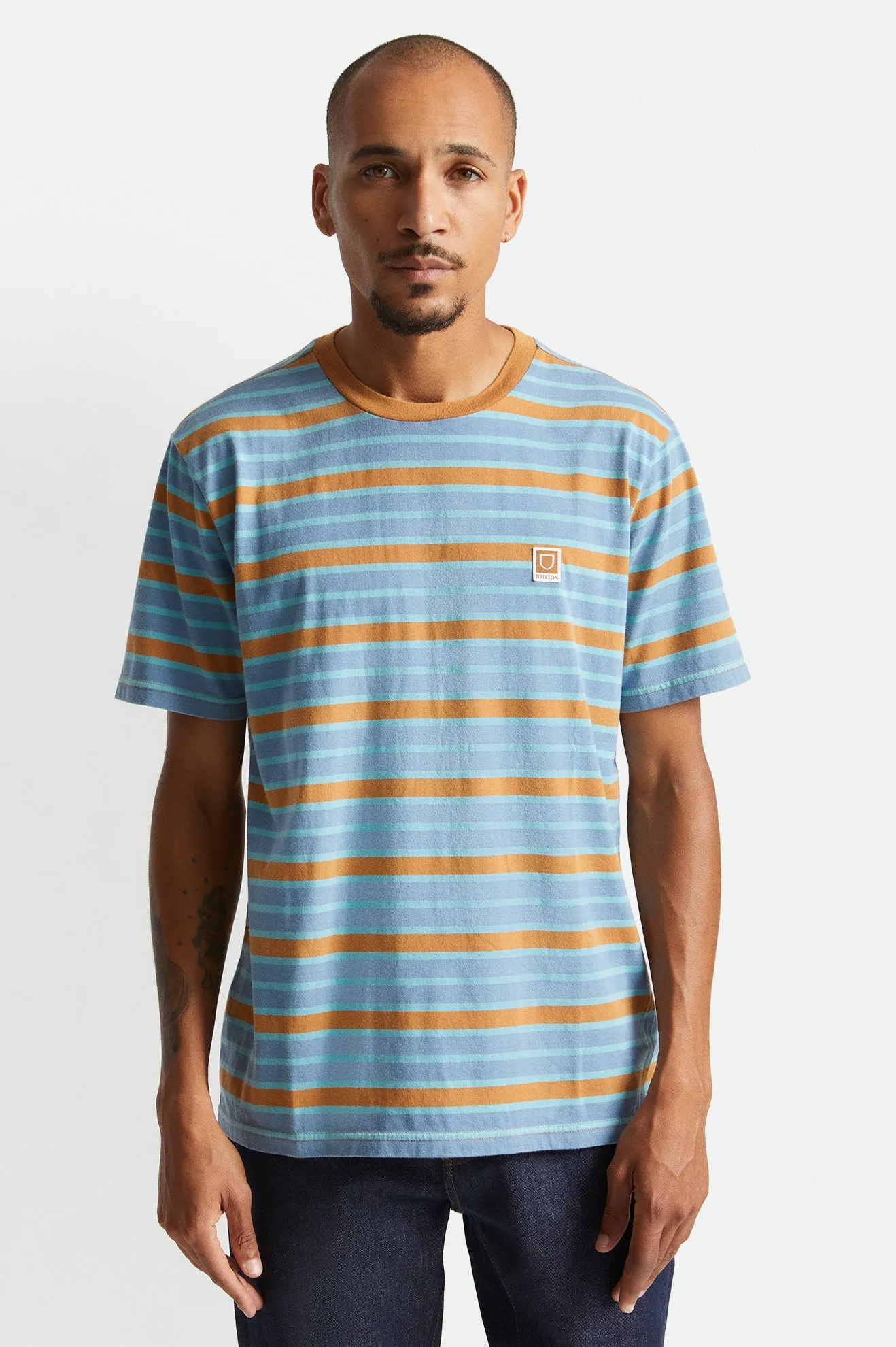 Hilt Multi Stripe S/S Knit - Slate Blue/Lion Sun Wash