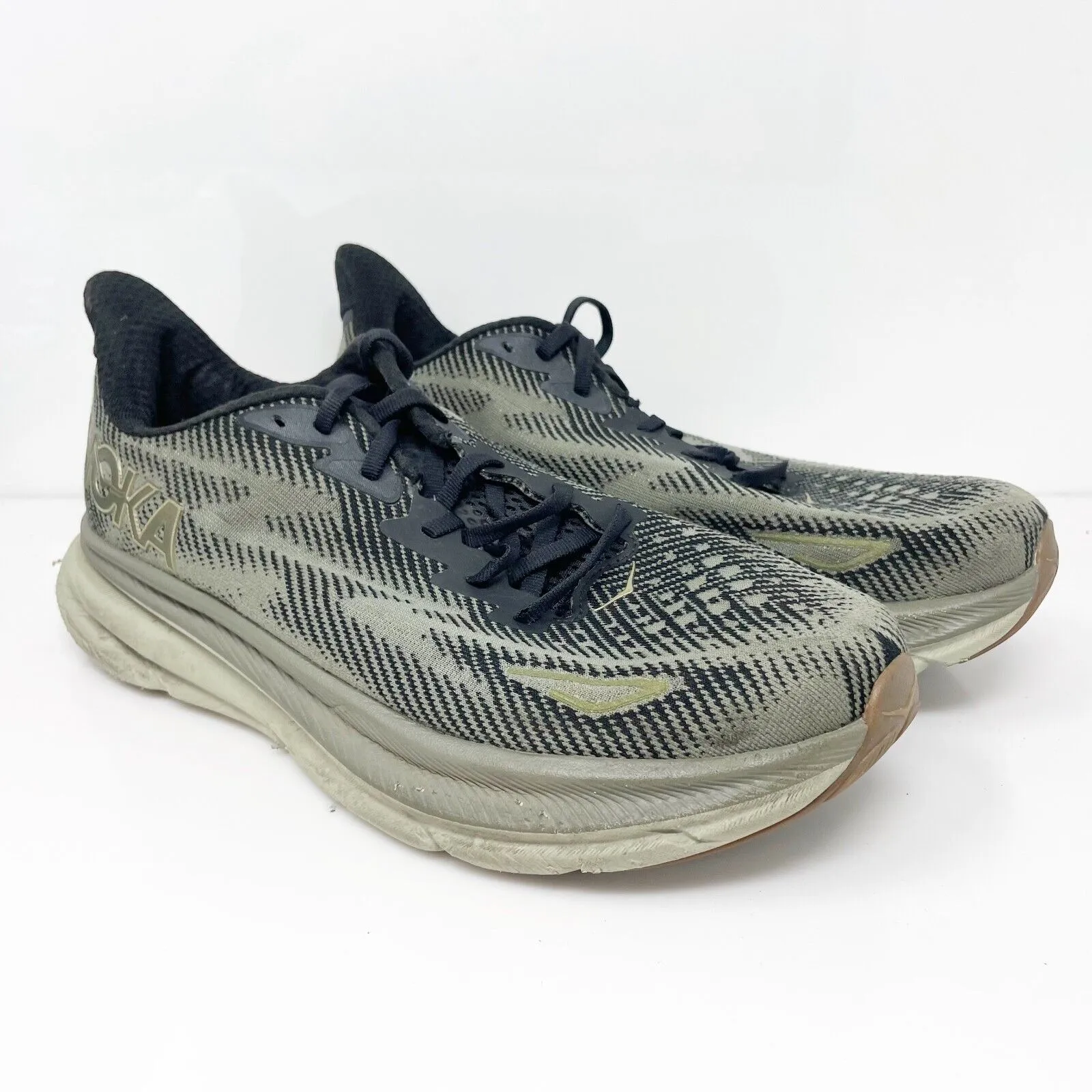 Hoka One One Mens Clifton 9 1127895 BLCKS Gray Running Shoes Sneakers Size 9.5 D