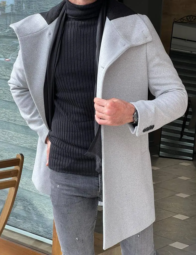 HolloMen Gray Double Breasted Coat