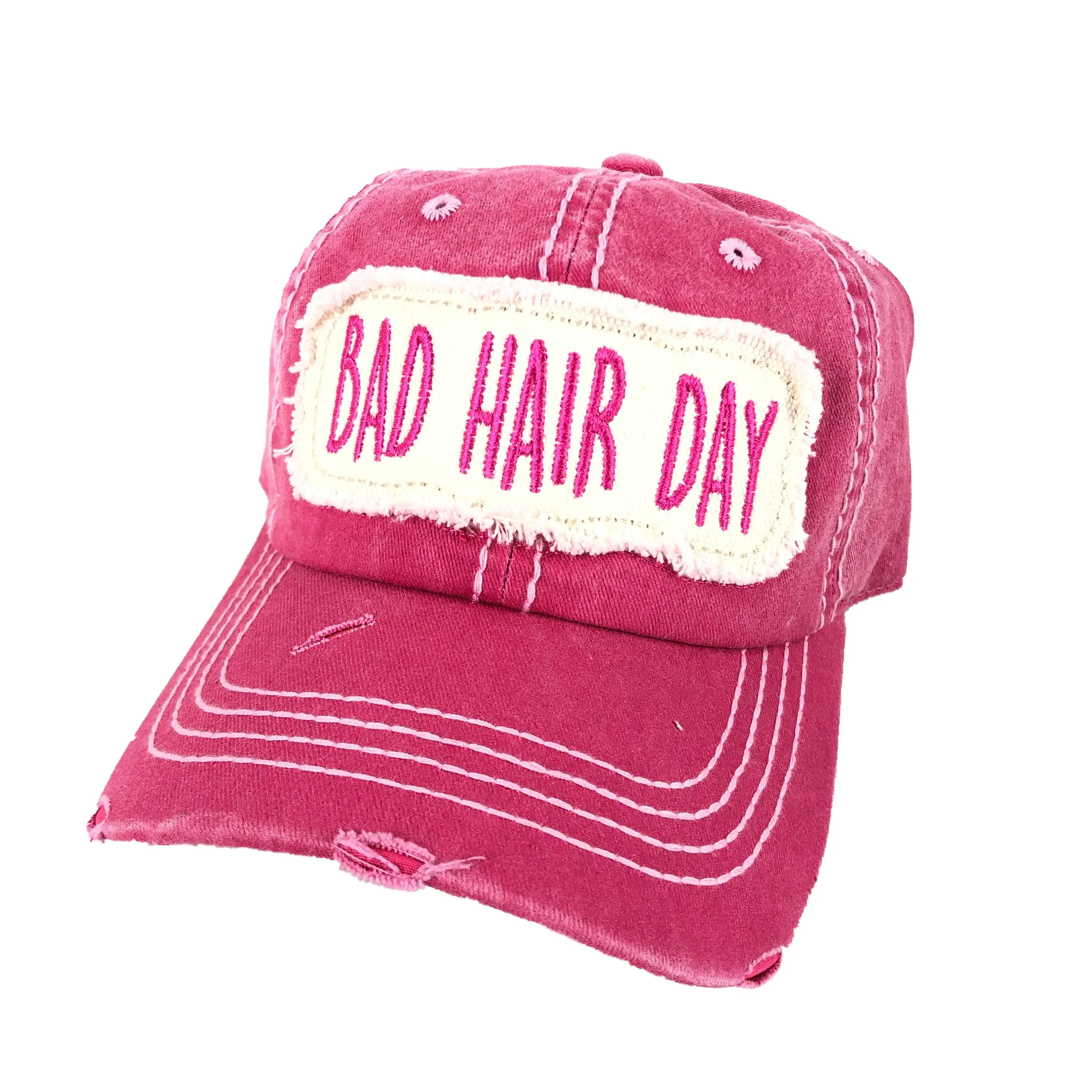 Hot Pink Washed Distressed Bad Hair Day Hat