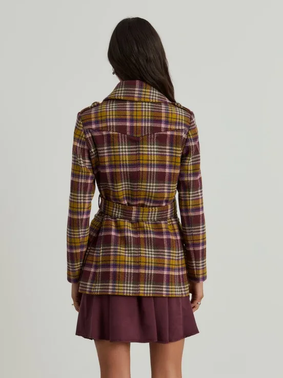 Houndstooth coat with belt