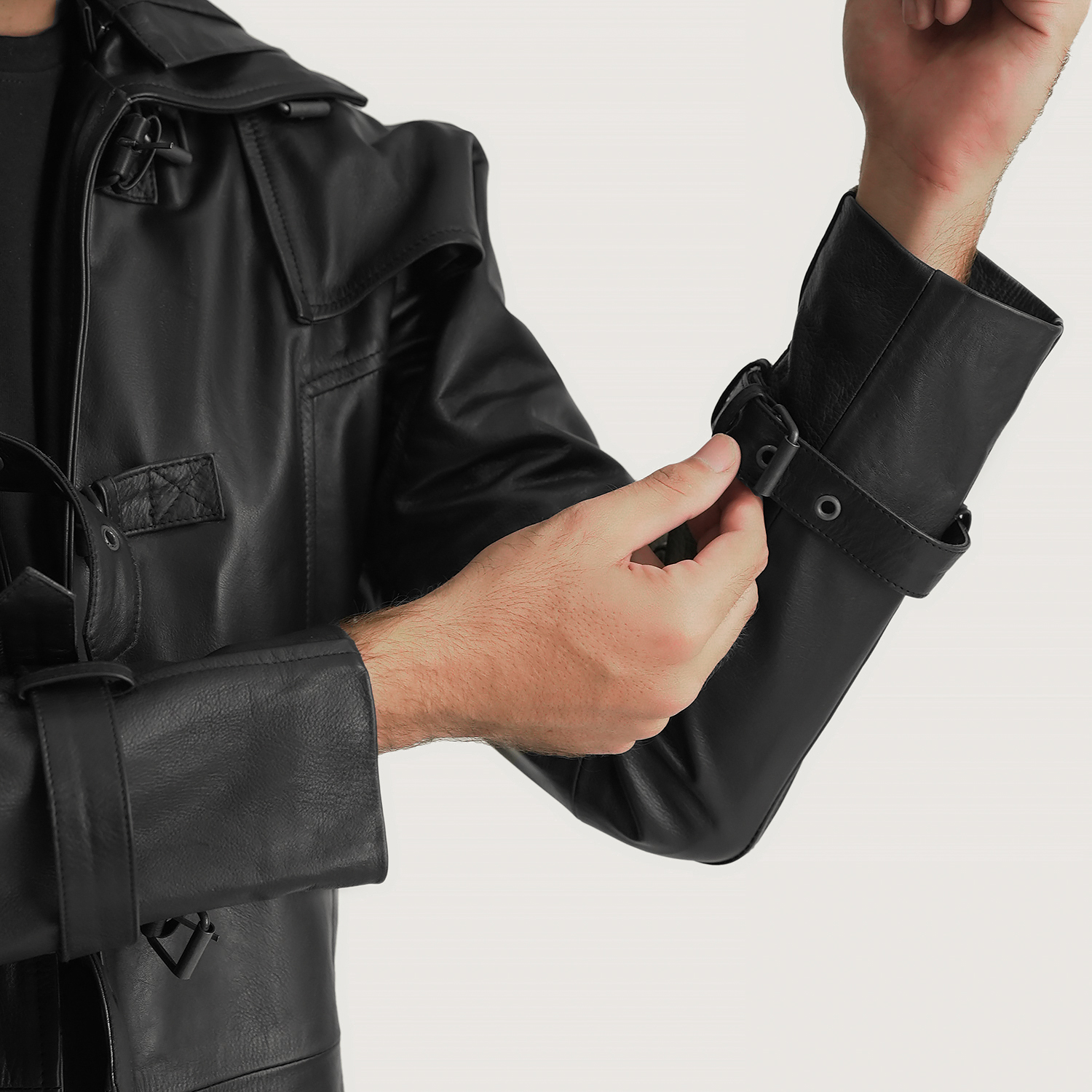 Huntsman Leather Trench Coat, Black Hooded