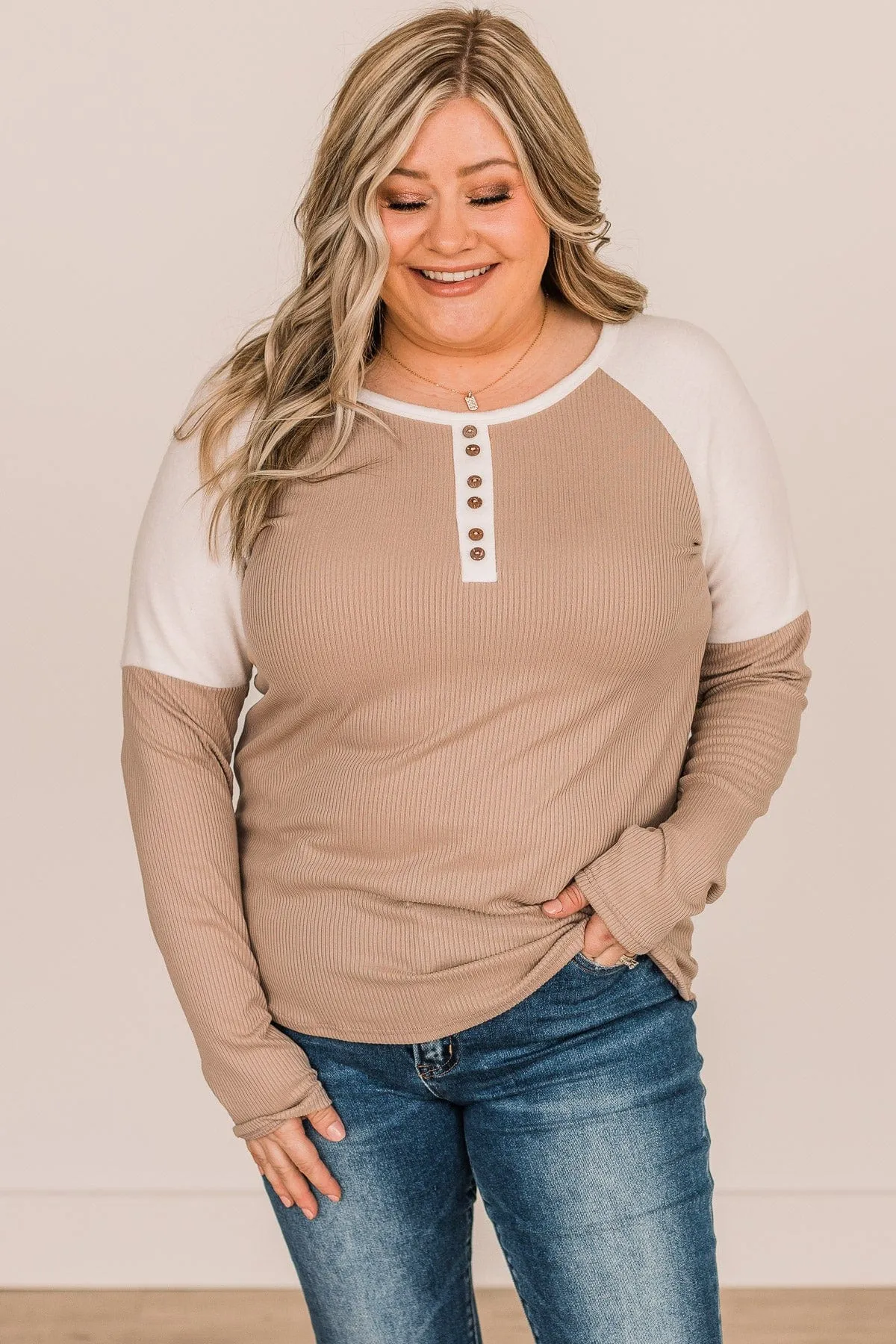 Beige Ivory Button Knit Top