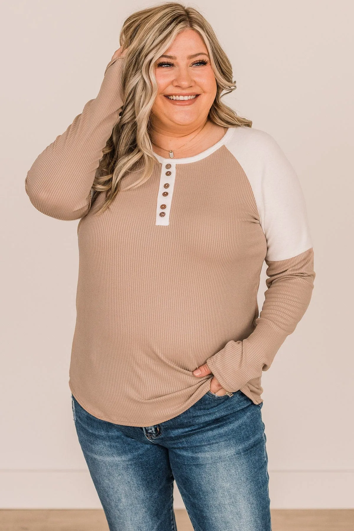 Beige Ivory Button Knit Top